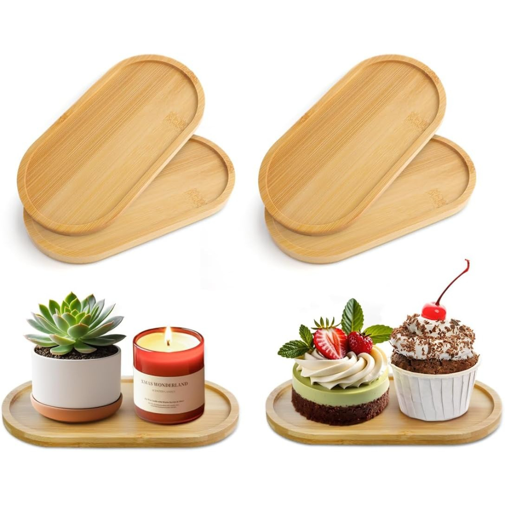 Drip Tray Saucer - 4 Buah Alas Tanaman Bambu Oval,